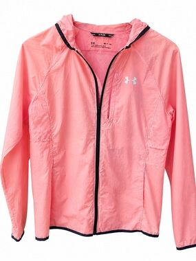 Under Armour Coral Pink Hooded Run Jacket with Black Trim